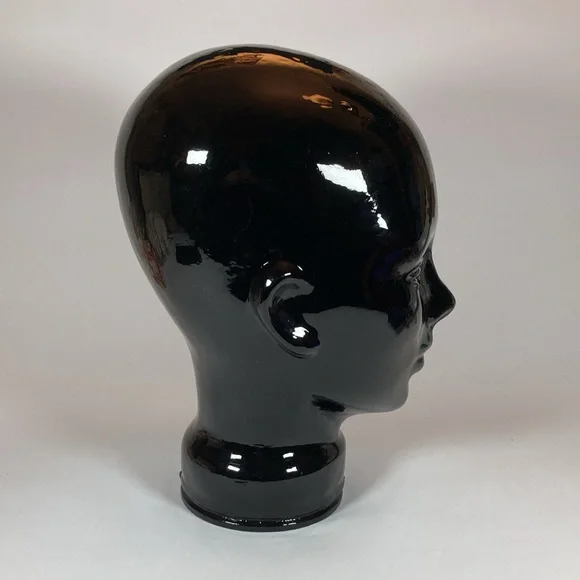 VTG Black Spain Glass Mannequin Head Hat Wig Stand Display - Picture 5 of 6